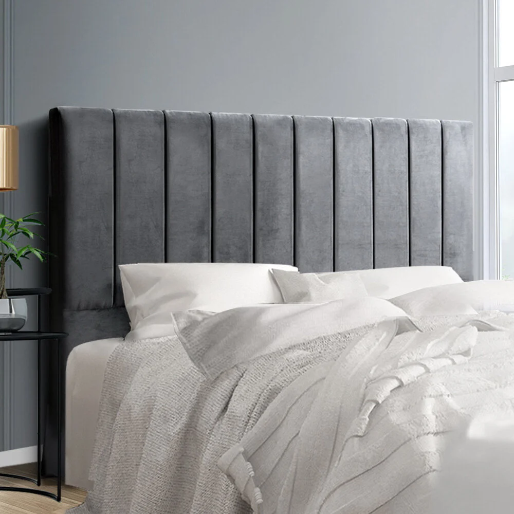 Artiss VELA Bed Head Headboard King Velvet – Grey