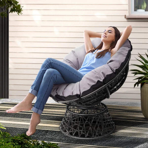 Gardeon Outdoor Chairs Outdoor Furniture Papasan Chair Wicker Patio Garden – Black