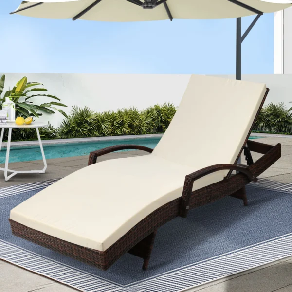 Gardeon Sun Lounge Wicker Lounger Outdoor Furniture Beach Chair Patio Adjustable Cushion – Brown