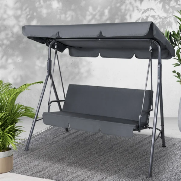 Gardeon Outdoor Swing Chair Garden Chair Bench Furniture Canopy 3 Seater – Grey