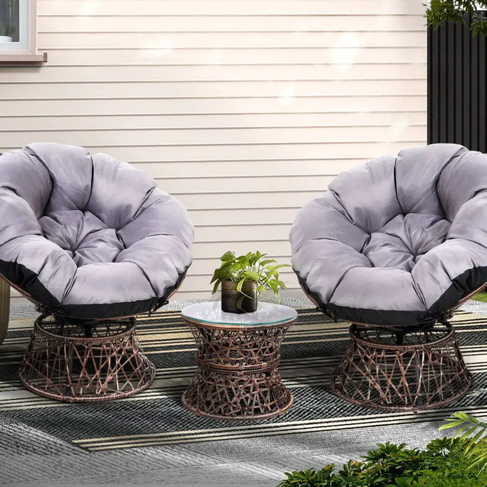 Gardeon Outdoor Lounge Setting Furniture Wicker Papasan Chairs Table Patio – Brown
