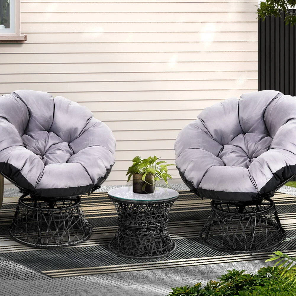 Gardeon Outdoor Lounge Setting Furniture Wicker Papasan Chairs Table Patio – Black