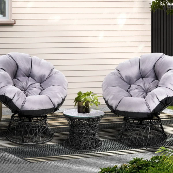Gardeon Outdoor Lounge Setting Furniture Wicker Papasan Chairs Table Patio – Black