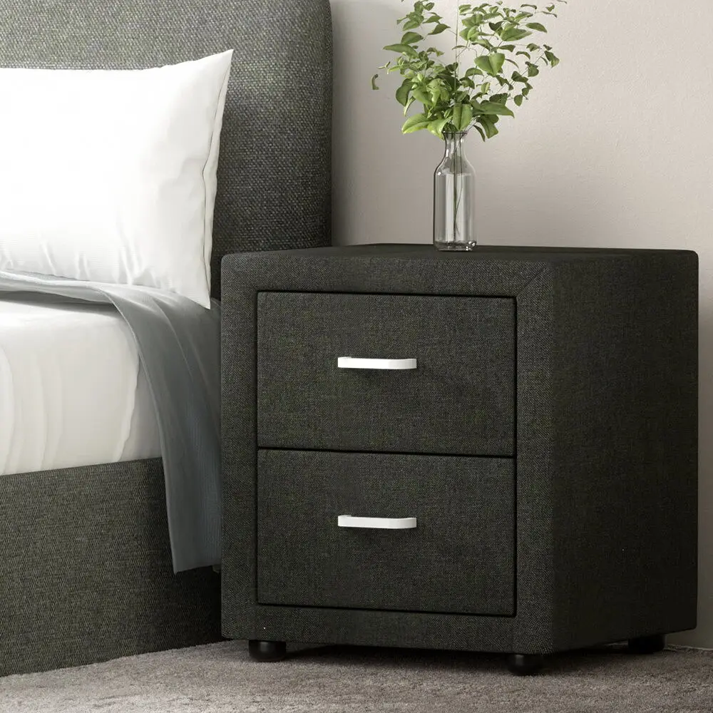 Artiss CADEN Bedside Table 2 Drawers Fabric – Charcoal