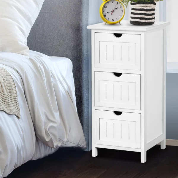 Artiss Bedside Table Bathroom Storage Cabinet 3 Drawers – White