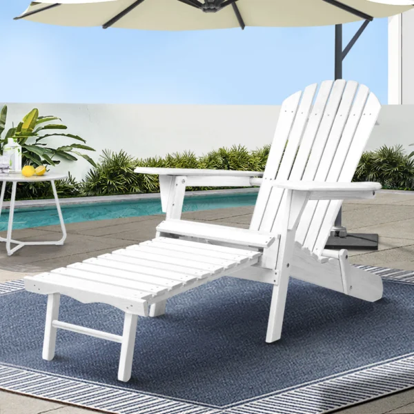 Gardeon Sun Lounge Outdoor Chairs Wooden Foldable Patio Furniture Adirondack – White