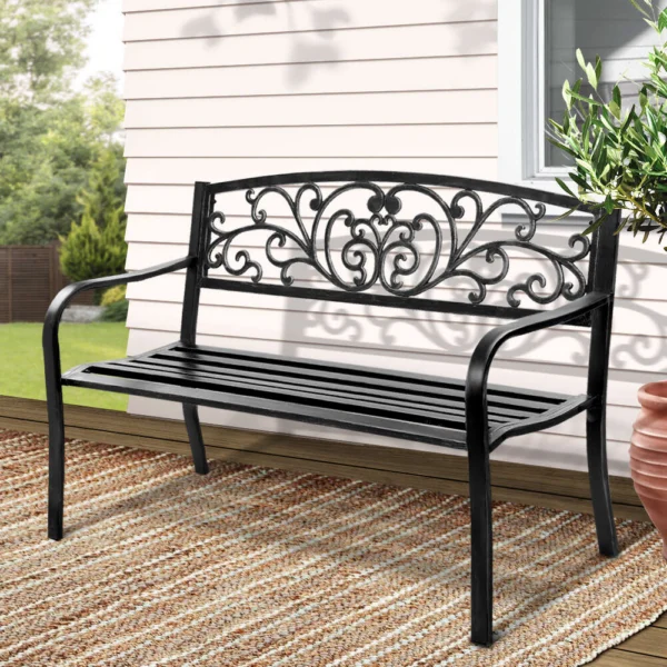 Gardeon Outdoor Garden Bench Seat Steel Outdoor Furniture 3 Seater Park – Black
