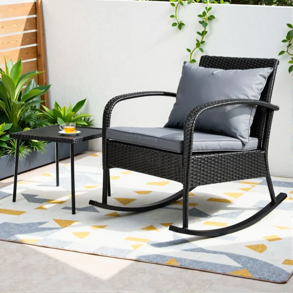 Gardeon 2-Piece Rocking Chair Table Wicker Outdoor Furniture Patio Lounge Setting