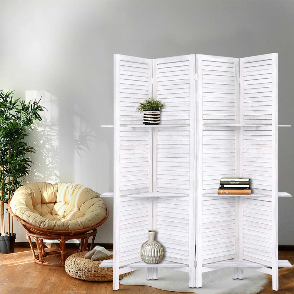 Artiss 4 Panel Room Divider Screen 163x170 cm Shelf – White