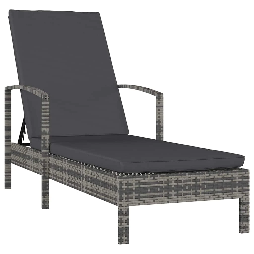 vidaXL Sun Lounger with Armrests Poly Rattan Grey