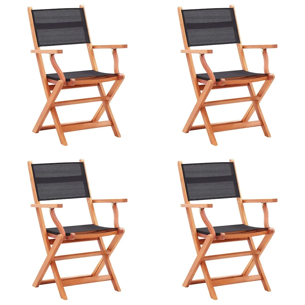 vidaXL Folding Chairs 4 pcs Black Solid Eucalyptus Wood and Textilene