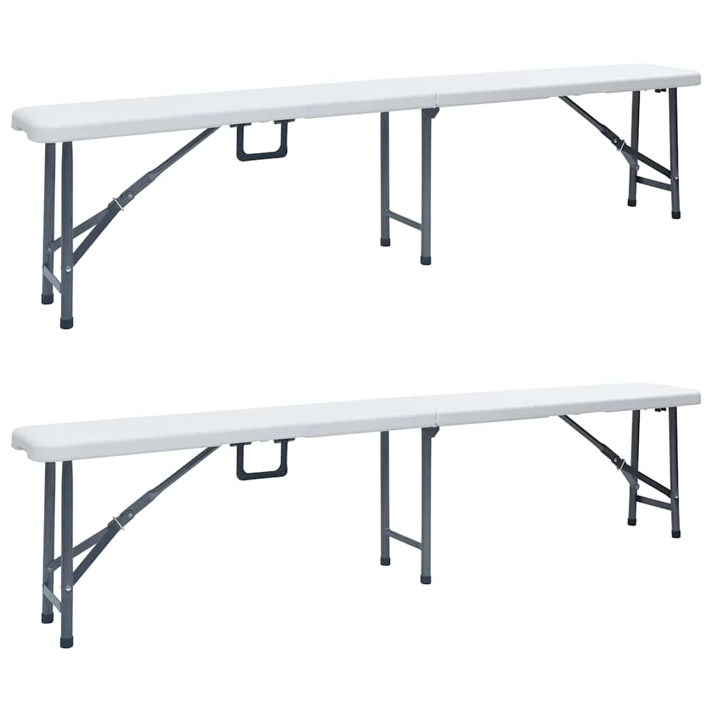 vidaXL Folding Garden Benches 2 pcs 180 cm HDPE White