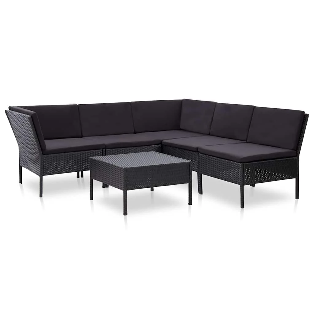 vidaXL 6 Piece Garden Lounge Set with Cushions Poly Rattan Black