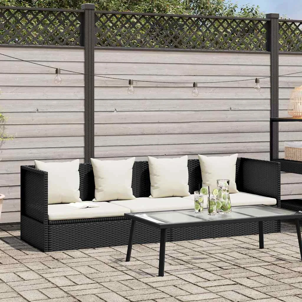 vidaXL Garden Bed with Cushion & Pillows Poly Rattan Black