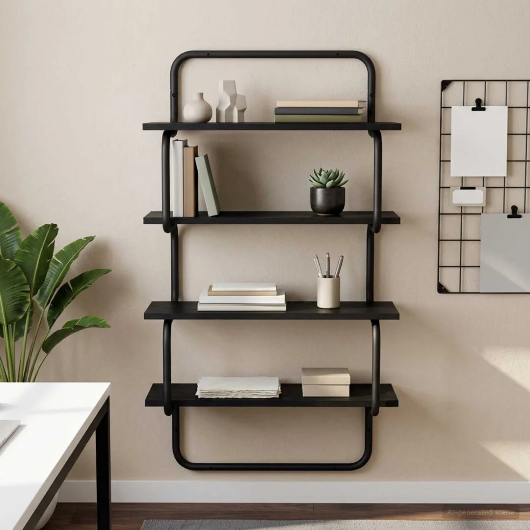 vidaXL 4-Tier Wall Shelf Black Oak 60 x 24.5 x 104 cm Engineered Wood