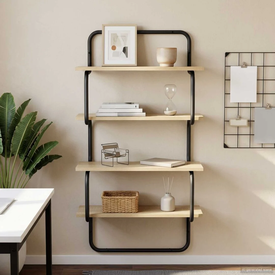 vidaXL 4-Tier Wall Shelf Sonoma Oak 60 x 24.5 x 104 cm Engineered Wood