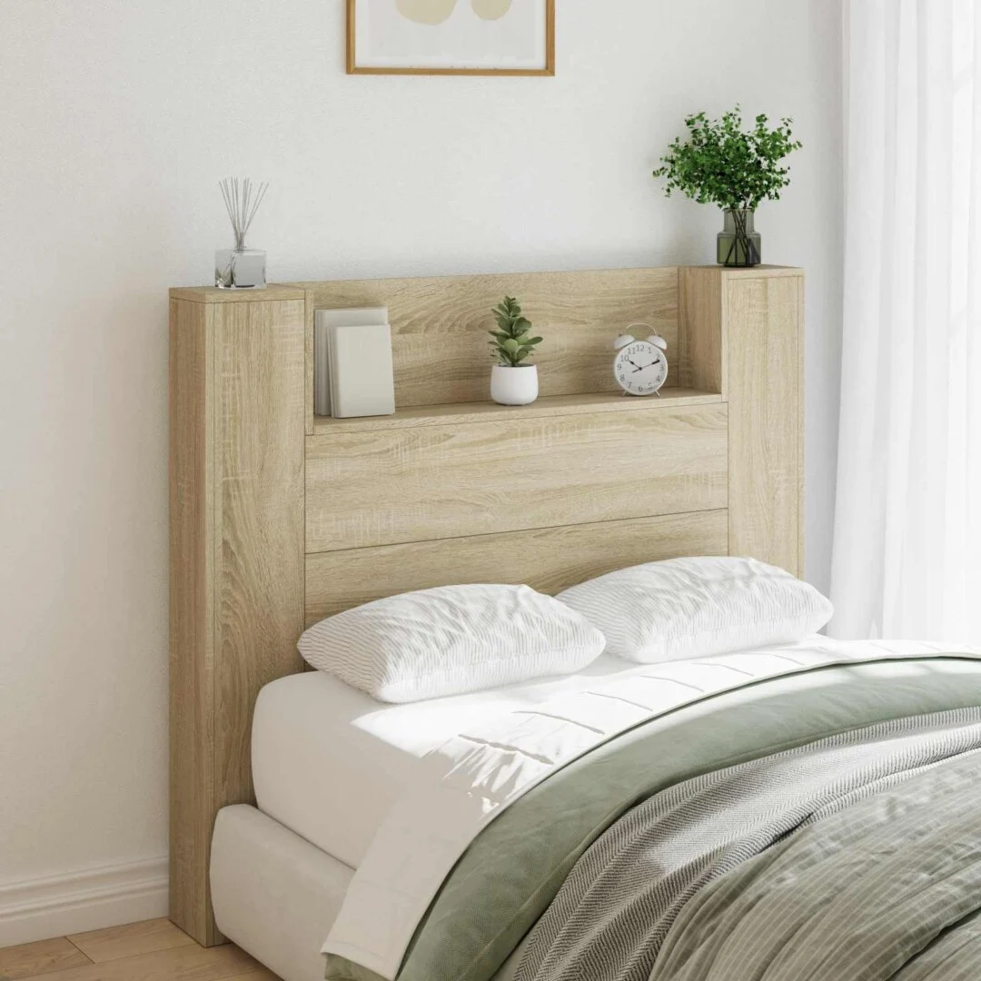 vidaXL Headboard Cabinet with LED Sonoma Oak Engineered Wood