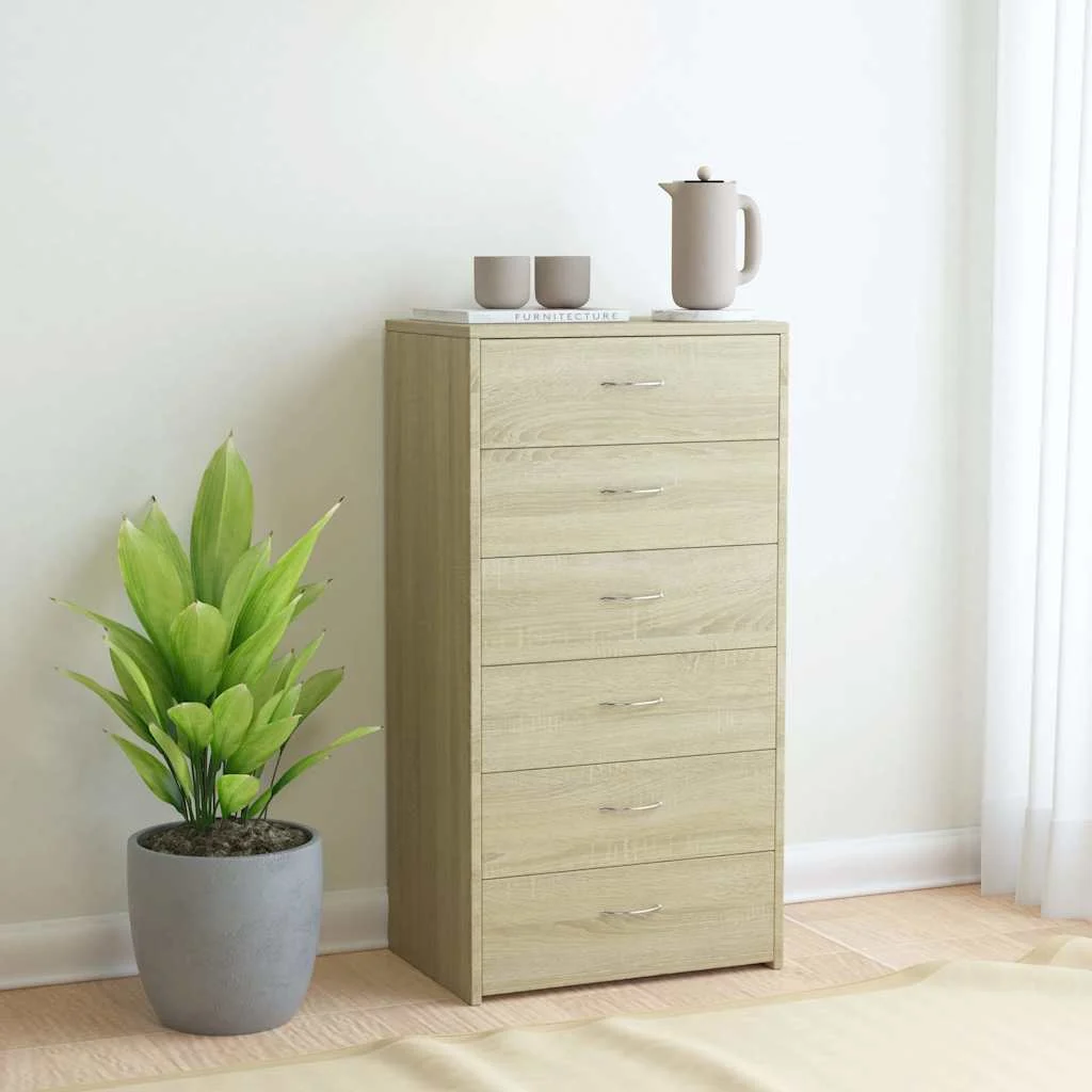 vidaXL Sideboard with 6 Drawers Sonoma Oak 50x34x96 cm Engineered Wood