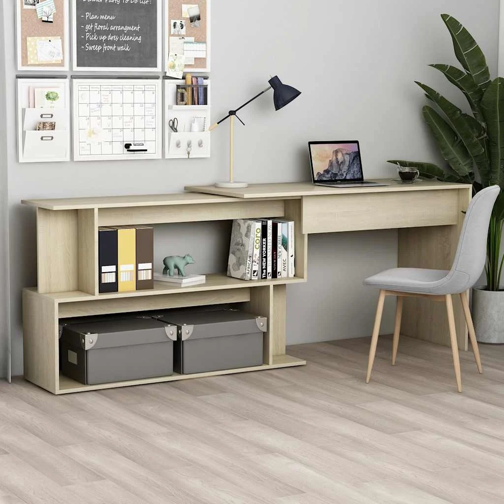 vidaXL Corner Desk Sonoma Oak 200x50x76 cm Engineered Wood