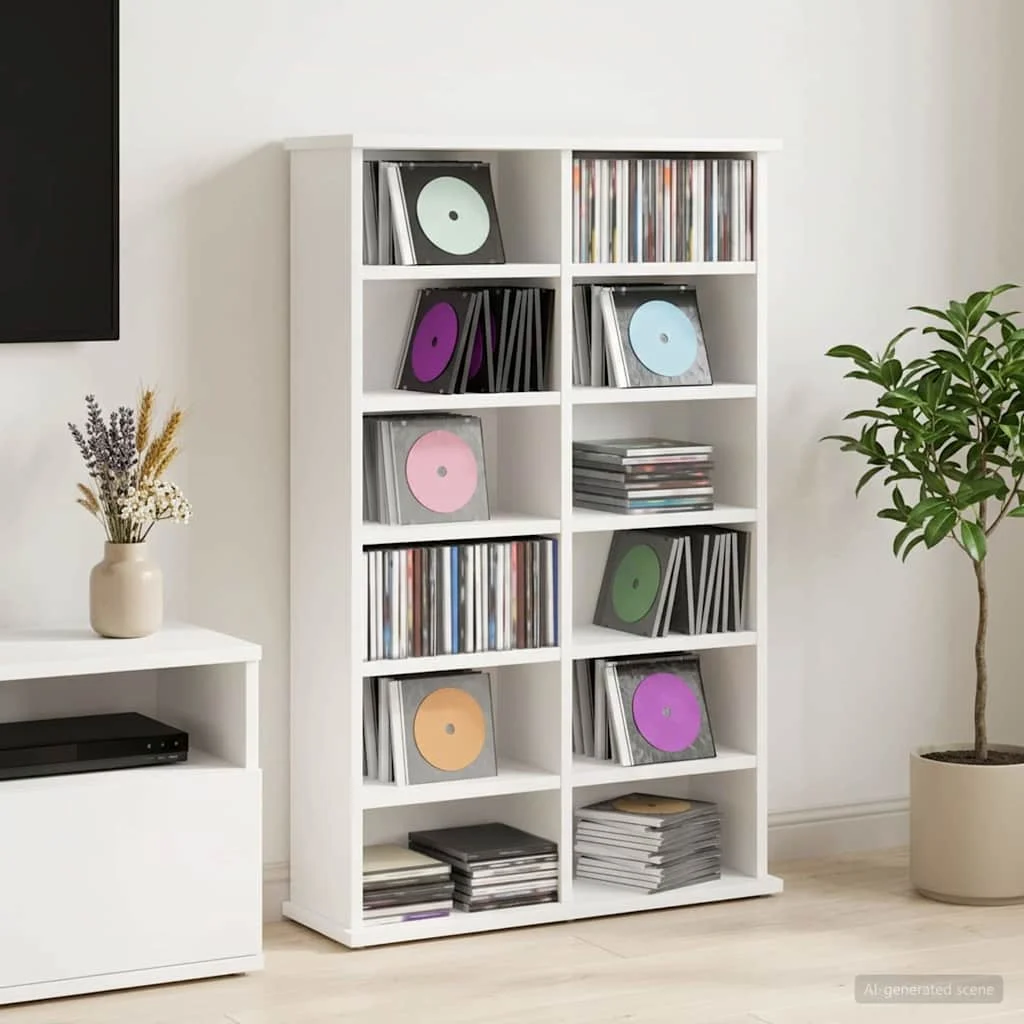 vidaXL CD Cabinet White 60 x 17 x 92 cm Engineered Wood