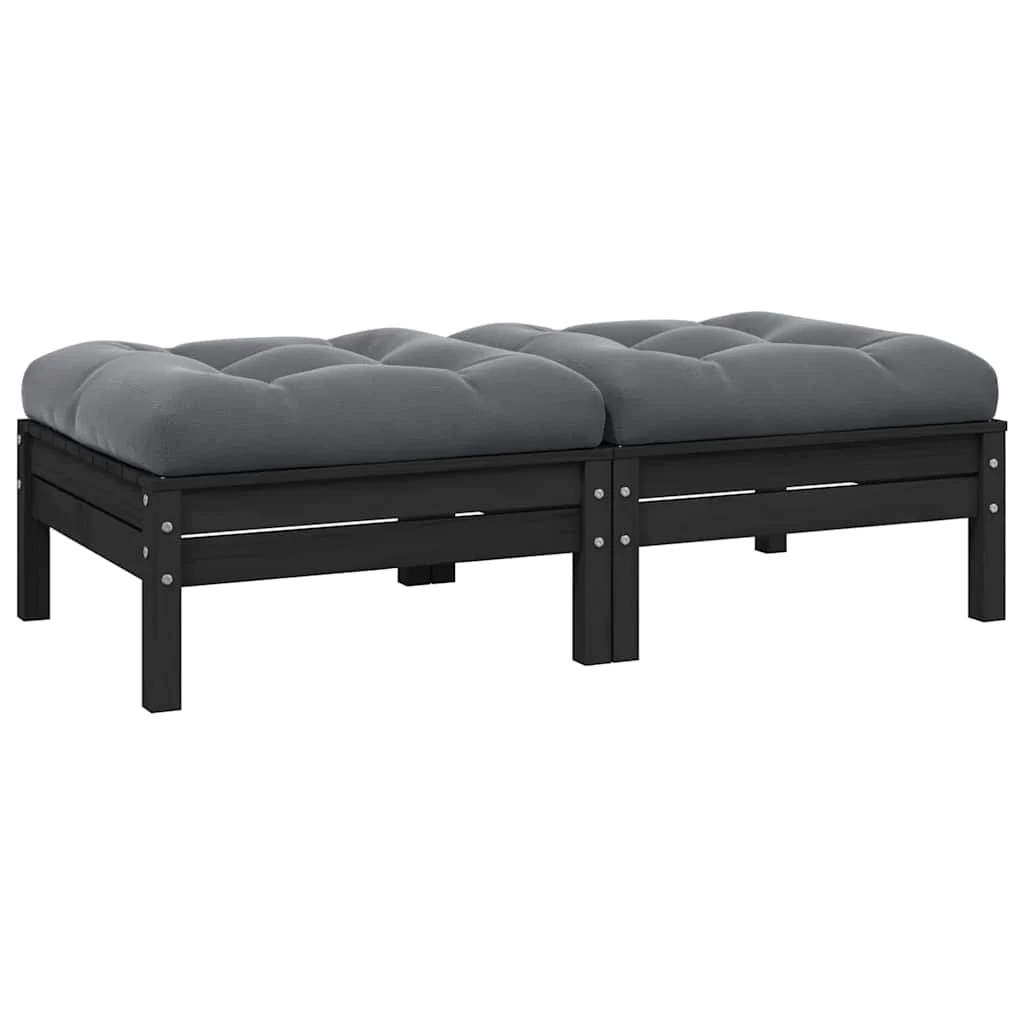 vidaXL 2-Seater Garden Sofa with Cushions Black Solid Pinewood