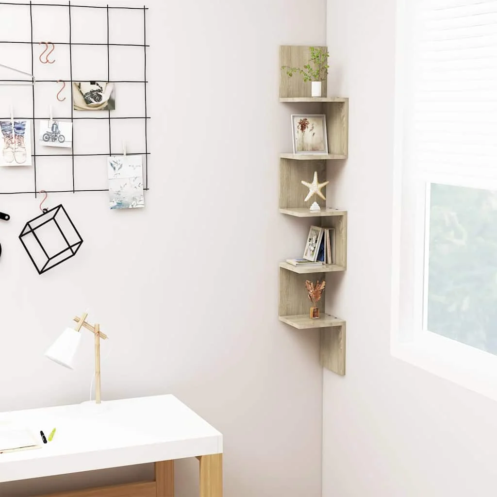 vidaXL Wall Corner Shelf Sonoma Oak 20x20x127.5 cm Engineered Wood