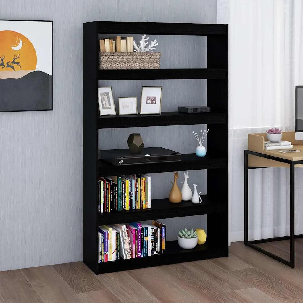 vidaXL Book Cabinet/Room Divider Black 100x30x167.5 cm Solid Pinewood