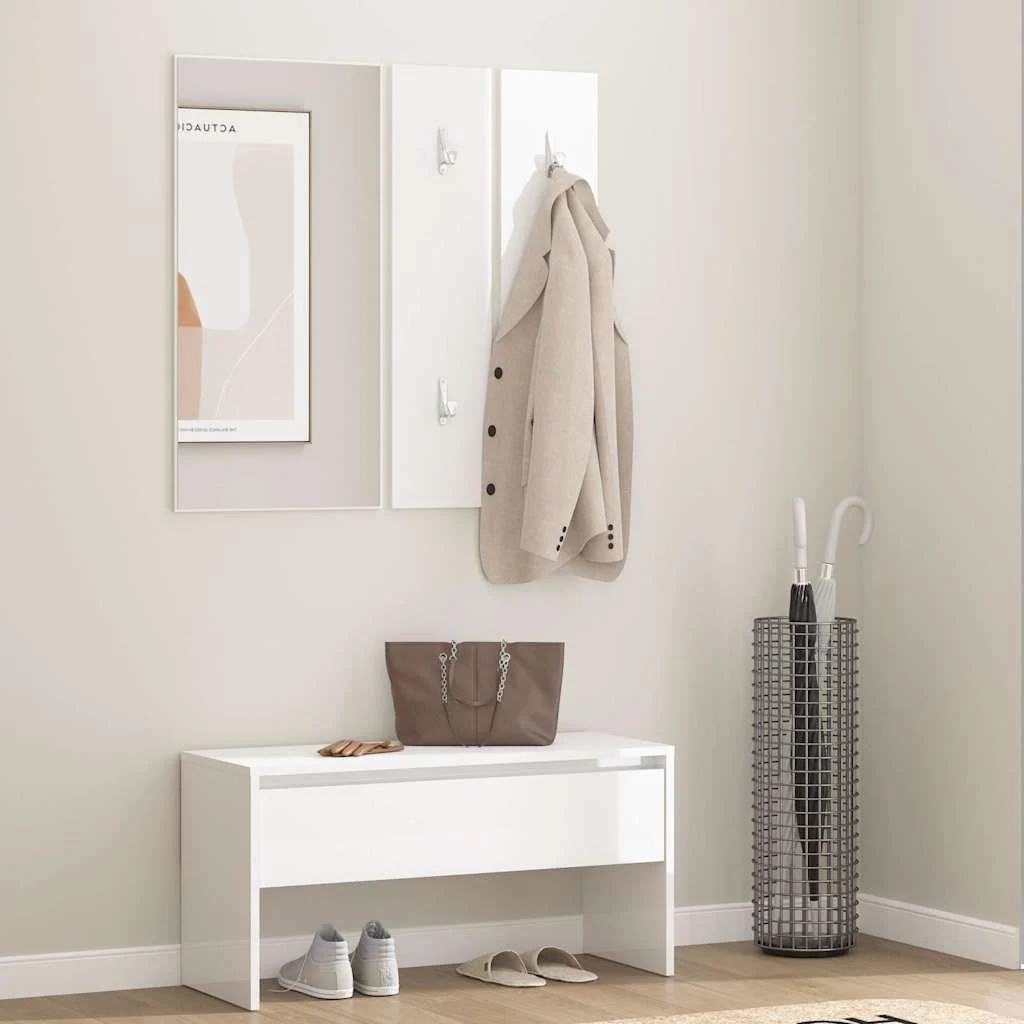 vidaXL Hallway Furniture Set High Gloss White Engineered Wood