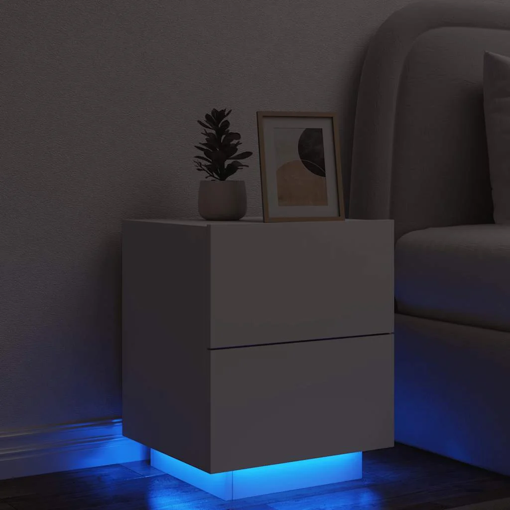 vidaXL Bedside Cabinet with LED Lights White Engineered Wood