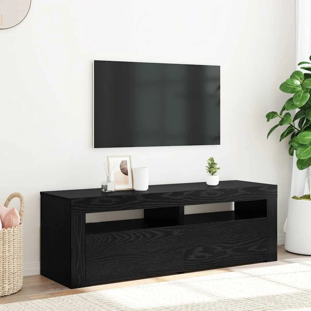 vidaXL TV Cabinet with LED Lights Black Oak 120x35x40 cm