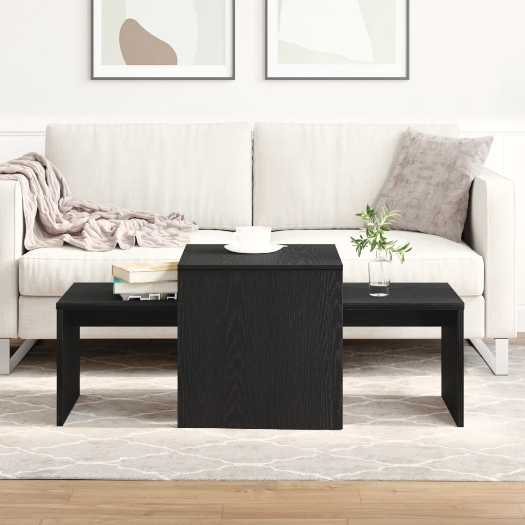 vidaXL Nesting Tables Black Oak 100 x 48 x 40 cm Engineered Wood