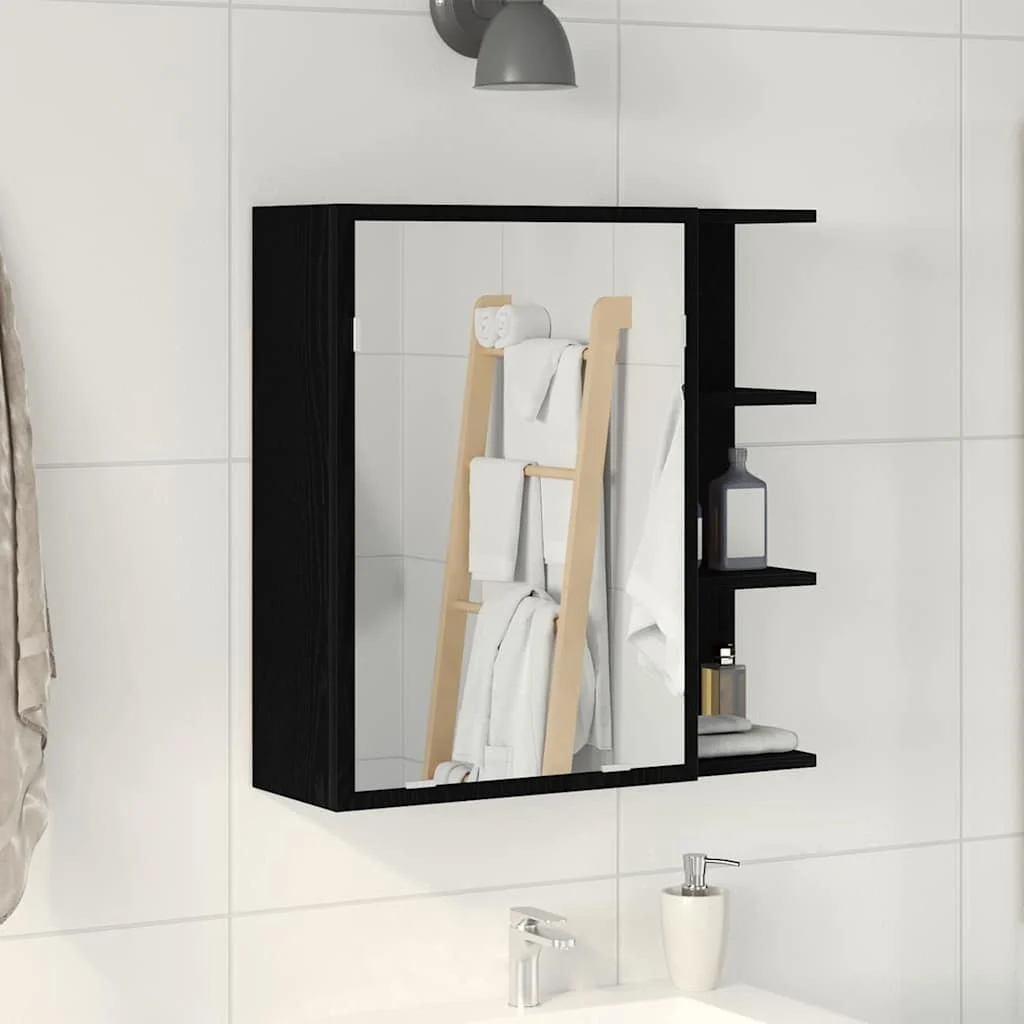 vidaXL Bathroom Mirror Cabinet Black Oak 62.5 x 20.5 x 64 cm