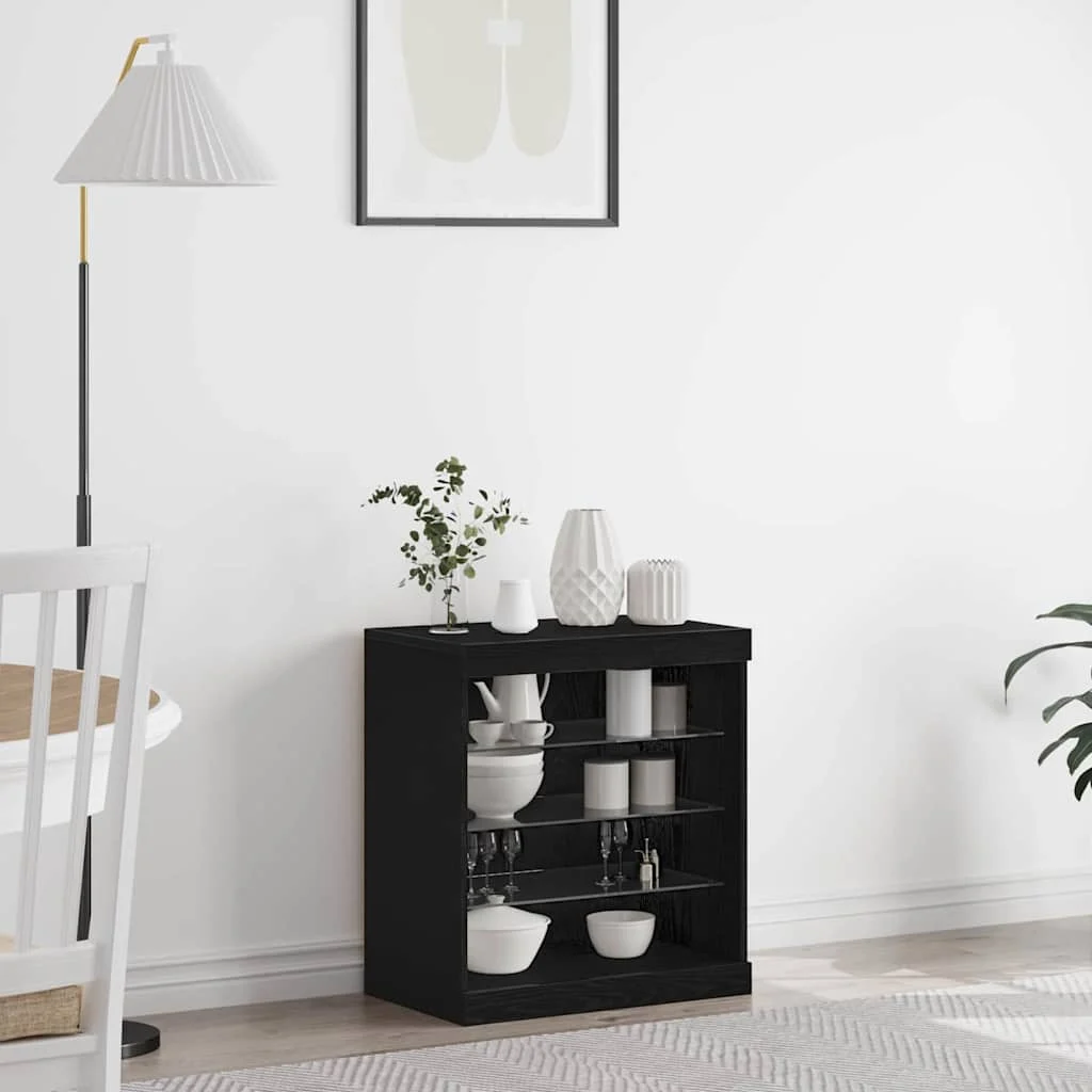 vidaXL LED Sideboard Black Oak 60.5 x 37 x 67 cm Engineered Wood
