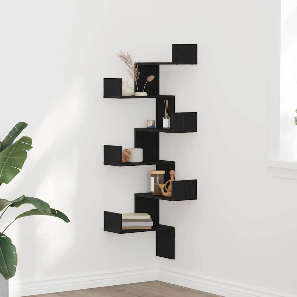 vidaXL Wall Corner Shelf Black Oak 45 x 45 x 147 cm