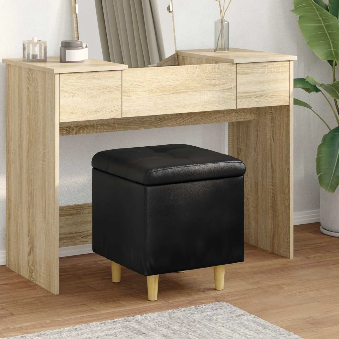 vidaXL Ottoman with Storage Black 40 x 40 x 45 cm Faux leather