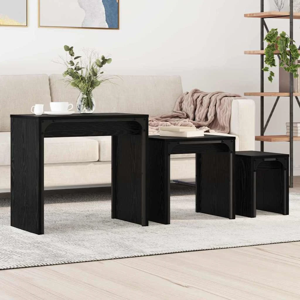 vidaXL Coffee Table 3 pcs Black Oak 60 x 35 x 56 cm Engineered wood