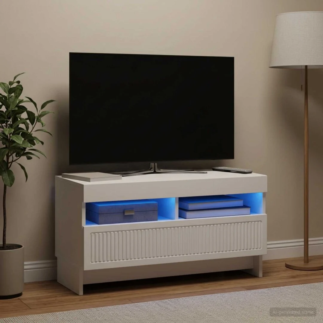 vidaXL LED TV Cabinet ALKMAAR 81 x 35 x 43 cm White Engineered Wood