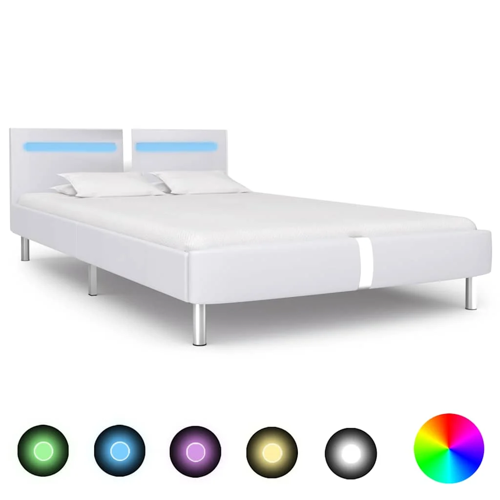 vidaXL Bed Frame with LED without Mattress White Faux Leather Double