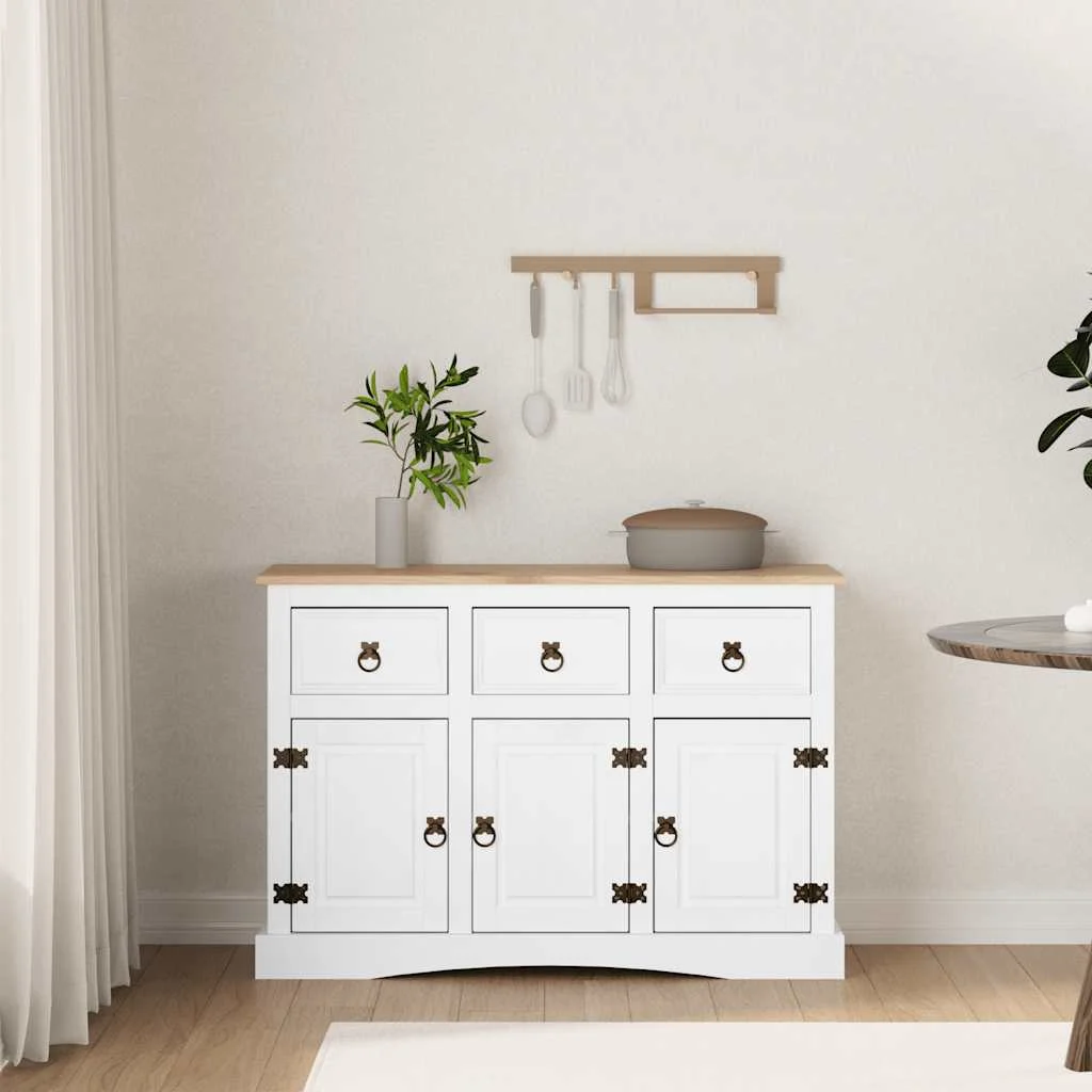 vidaXL Sideboard Solid Mexican Pinewood Corona Range White 132x43x78 cm