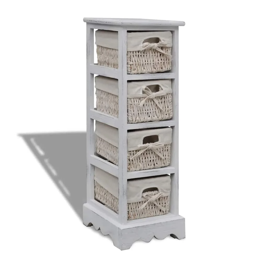 vidaXL Wooden Storage Rack 4 Weaving Baskets White