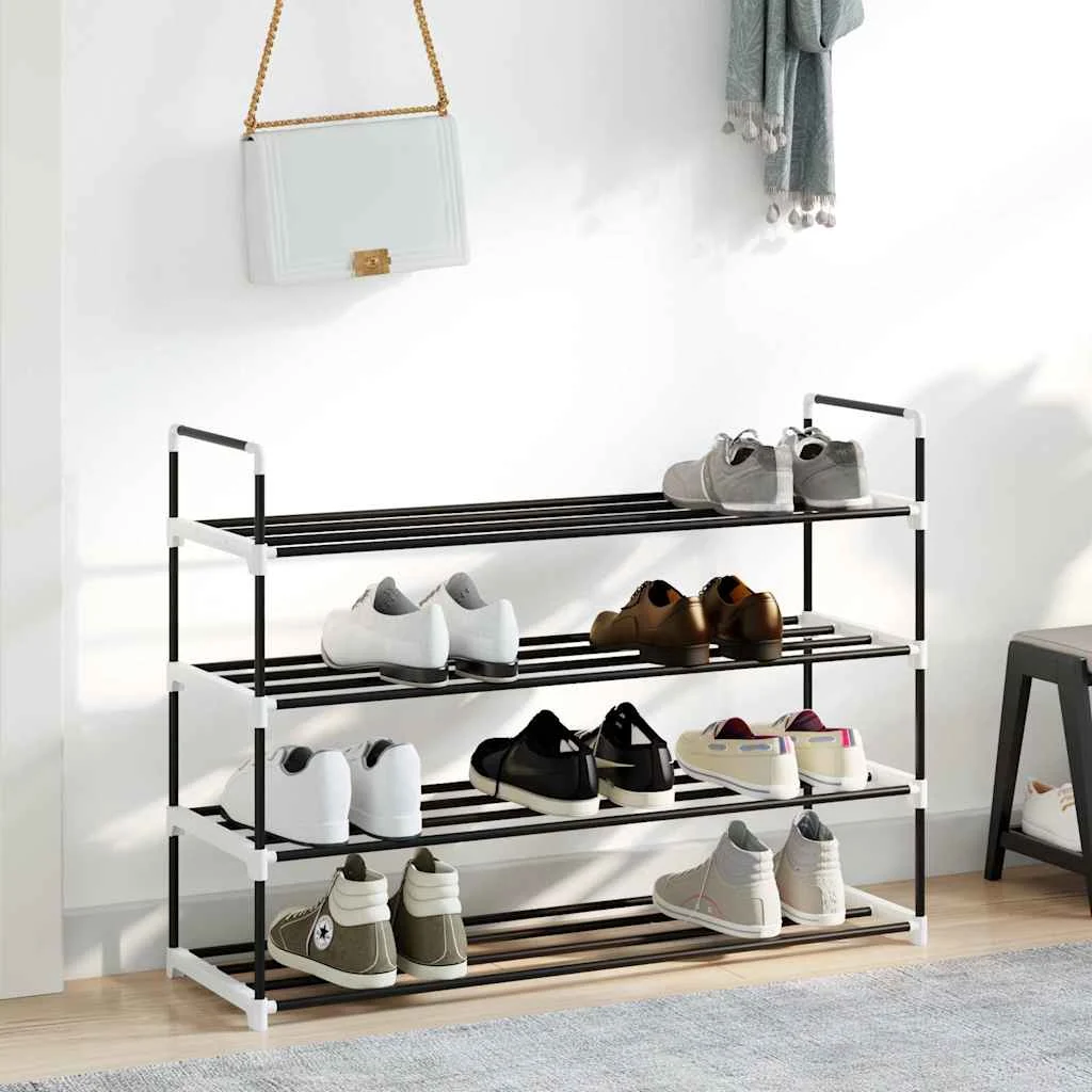 vidaXL Shoe Rack with 4 Shelves Metal and Plastic Black