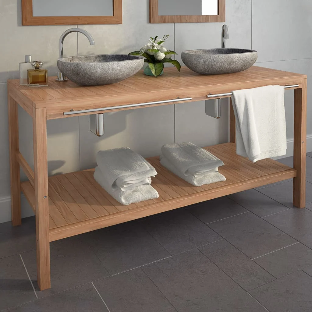 vidaXL Bathroom Vanity Cabinet Solid Teak 132x45x75 cm