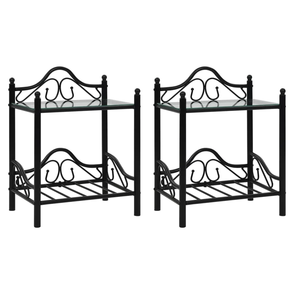 vidaXL Bedside Tables 2 pcs Steel and Tempered Glass 45x30.5x60 cm Black