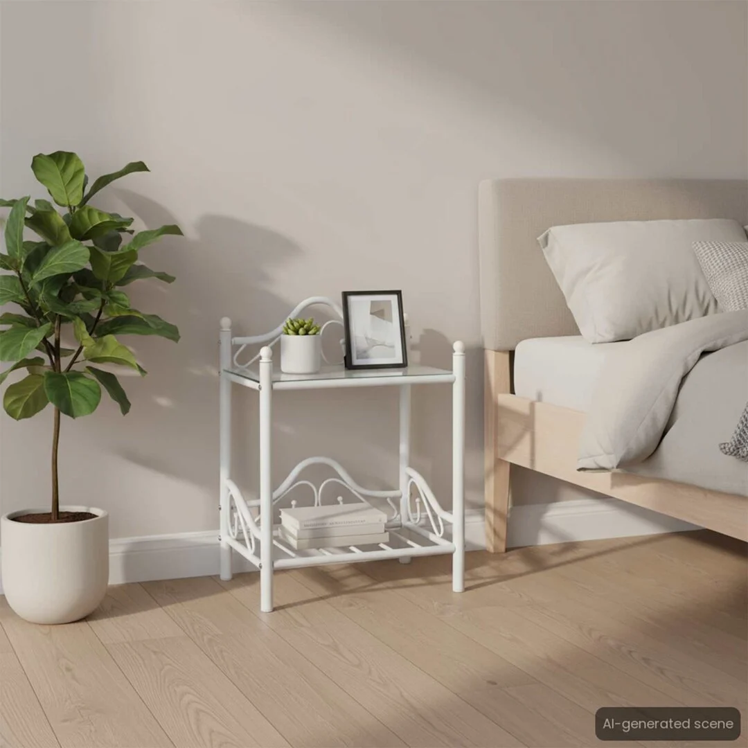 vidaXL Bedside Tables 2 pcs Steel and Tempered Glass 45x30.5x60 cm White