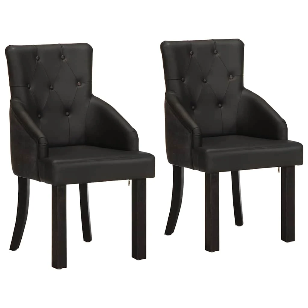 vidaXL Dining Chairs 2 pcs Black Real Goat Leather