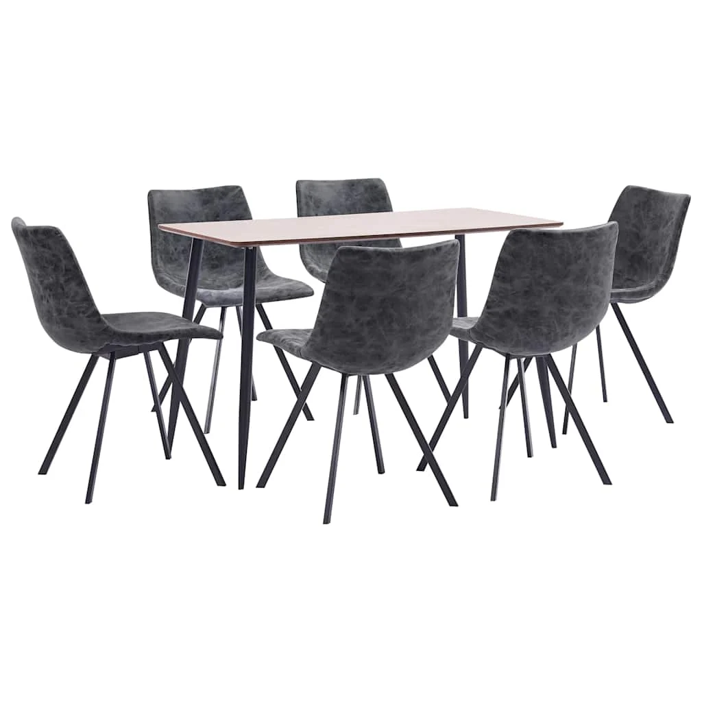 vidaXL 7 Piece Dining Set Black Faux Leather