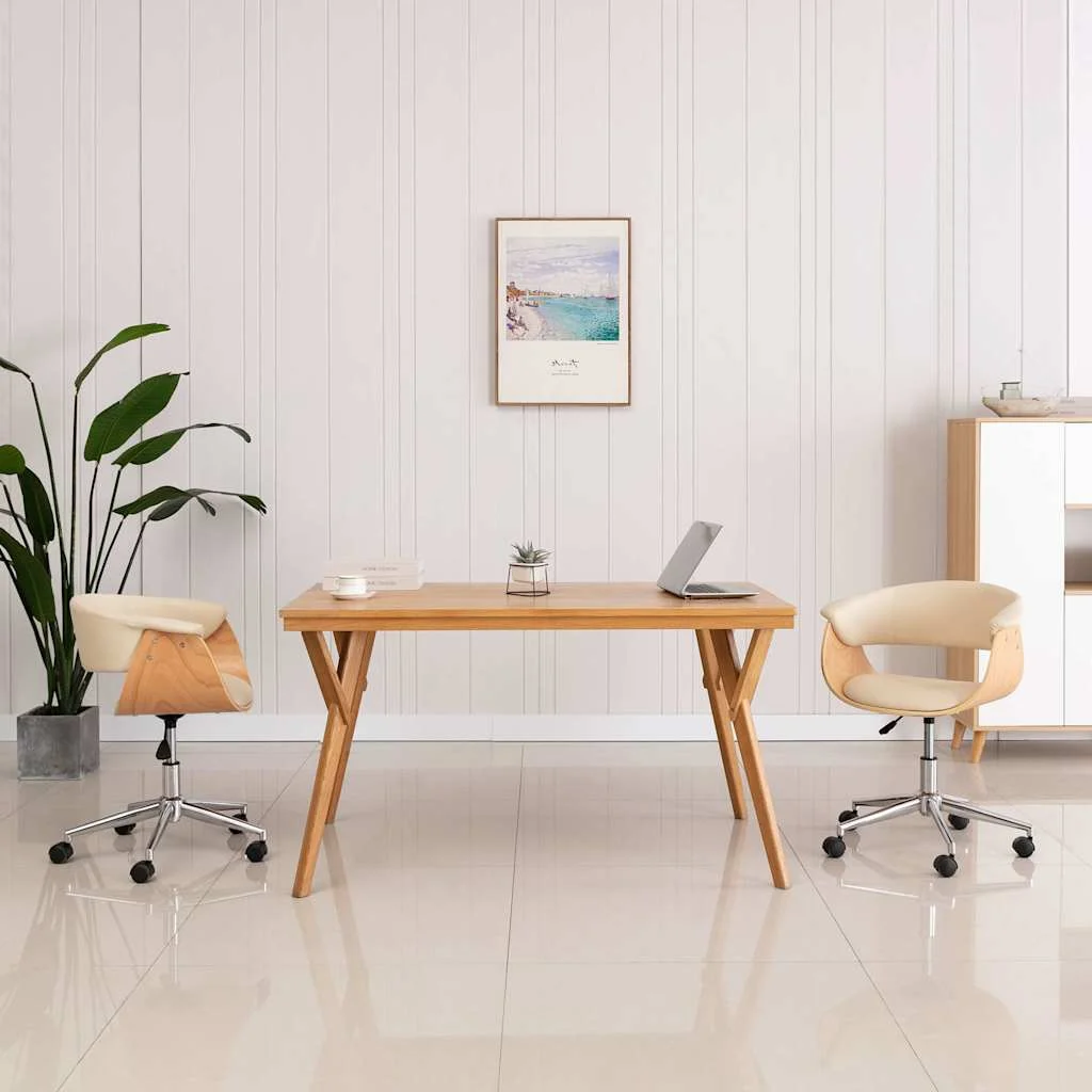 vidaXL Swivel Dining Chairs 2 pcs Cream Faux Leather