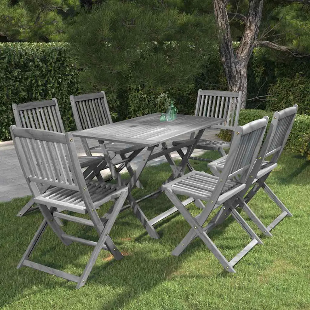 vidaXL 7 Piece Garden Dining Set Solid Acacia Wood Grey