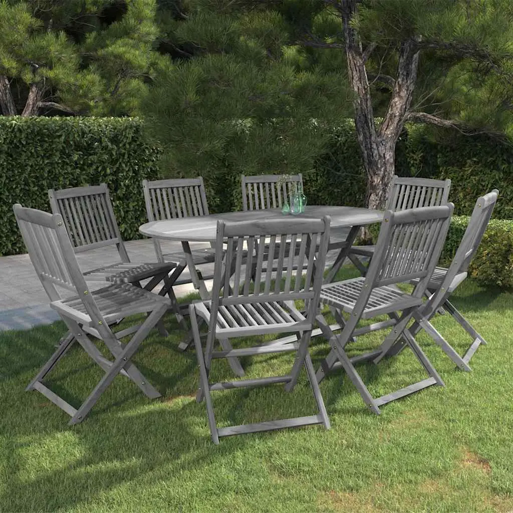 vidaXL 9 Piece Garden Dining Set Solid Acacia Wood Grey