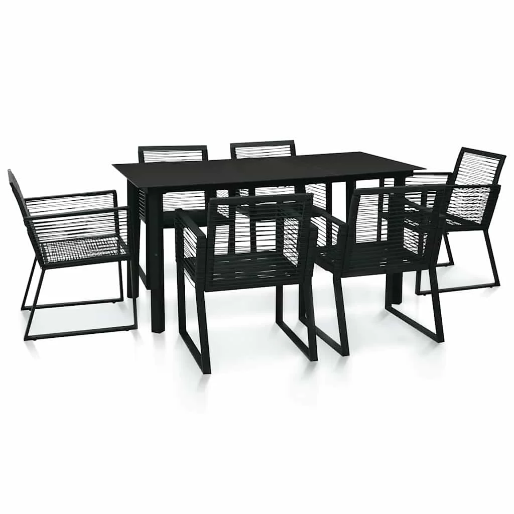 vidaXL 7 Piece Outdoor Dining Set PVC Rattan Black